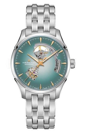 Hamilton Jazzmaster Open Heart Automatic Bracelet Watch, 40mm in Turquoise at Nordstrom