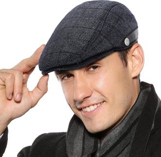 Feoya Mens Wool Flat Cap Cloth Caps for Men UK Tweed Newsboy Hat Cheaked Flat Peak Caps Peaked Beret Cap Adjustable Baker Boy Gatsby Hat Driving Hunting Cab