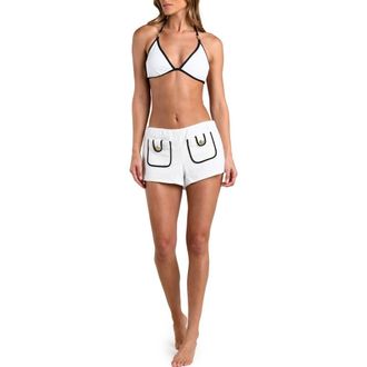L'agence Fine Line Amiya Cotton Cover-Up Shorts in White at Nordstrom, Size X-Large