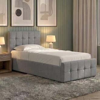 Home Discount Vida Designs Valentina Single Ottoman Bed Frame Storage Linen Fabric in Light Grey | Size: Single