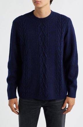 Wax London Hyatt Brushed Cable Crewneck Sweater in Navy at Nordstrom, Size Xx-Large