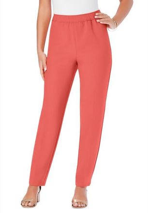 Roaman's Petite Plus Size Classic Bend Over Structured Straight Leg Pull-On Pant in Sunset Coral at Nordstrom, Size 28Short