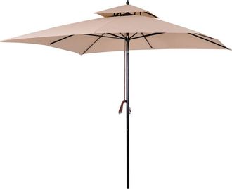 OUTSUNNY Sombrilla de jardín 3x3x3 m parasol de jardín de metal con doble techo impermeable y manivela para terraza balcón exterior beige