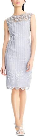 Adrianna Papell Sequin Embroidery Short Party Dress In Silver