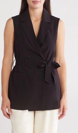 Ellen Tracy Double Breasted Belted Long Vest in Black at Nordstrom Rack, Size X-Large