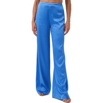Trina Turk Tavia Wide Leg Satin Pant in Beach Ball Blue at Nordstrom, Size 12