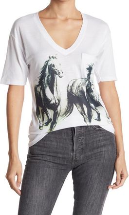 Go Couture Deep V-Neck Boyfriend Tee in Black Print 1 at Nordstrom Rack, Size X-Large