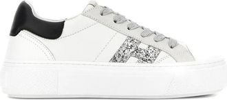 Hogan Crosswind Nappa Leather And Suede Sneakers With Glitter H Detail Shoes