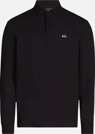 A|X Armani Exchange Mens Embroidered Logo Pique Long Sleeve Black Polo-Shirt - Size: 44
