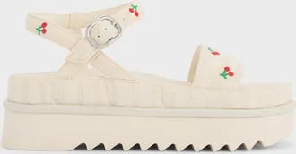 Charles & Keith Cherry-Print Flatform Ankle-Strap Sandals