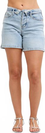 Judy Blue High Waist Fold-Over Waistband Button Fly Slim Denim Shorts In Blue