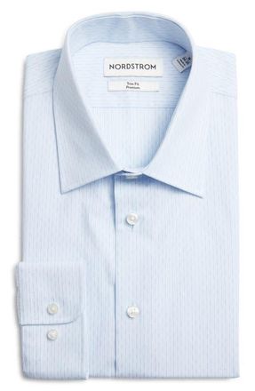 Nordstrom Trim Fit Pinstripe Premium Cotton Dobby Dress Shirt in Blue Isidoro Stripe at Nordstrom, Size 14.5 - 32