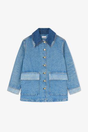 Ganni Blue Jacket in Patchwork Denim - Size XXS/XS Organic Cotton