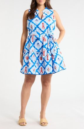 Sugarlips Lobster Bay Sleeveless Minidress in Whte Blue-Multi at Nordstrom, Size 3X