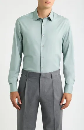 Bugatchi Jimmy OoohCotton Long Sleeve Performance Shirt in Avocado at Nordstrom, Size Xx-Large