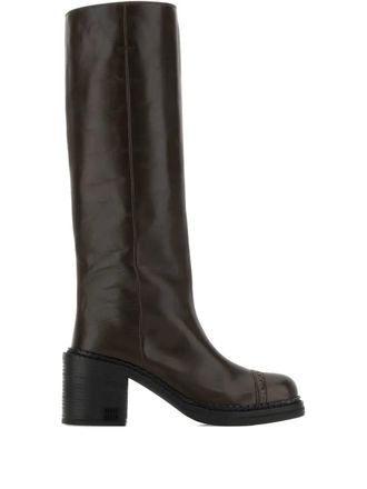 Miu Miu heeled leather boots - Marrone