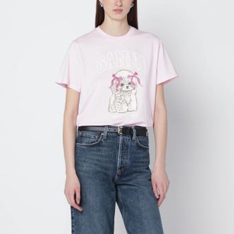 Ganni Light Pink T Shirt With Logo Print