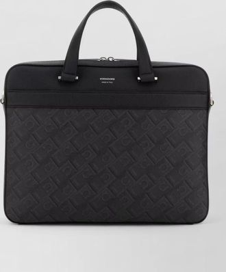 Ferragamo canvas briefcase bag embossed pattern handles