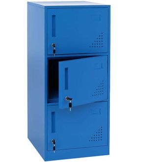 Hhg Armadietto HHG-515, con serratura, armadio ufficio faldoni documenti, con 3 ante, 90x38x45cm, acciaio, blu