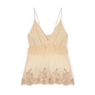 Motivi Kantentop met V-hals - Dames - Tops zonder mouwen - Beige - M - Katoen - Tops