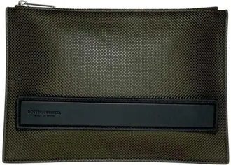 Bottega Veneta Black Green Khaki Leather Clutch Bag (Pre-Owned)