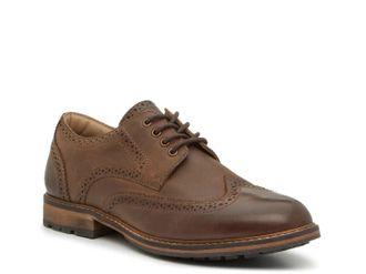 Crown Vintage Mens Crown Vintage Clayman Oxford Bison Brown Leather Wingtip Shoes HAWK2600