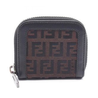 Fendi Black Brown Canvas Leather Coin Purse/Coin Case (Pre-Owned)