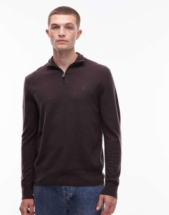 AllSaints Kilburn - Maglione marrone con zip corta