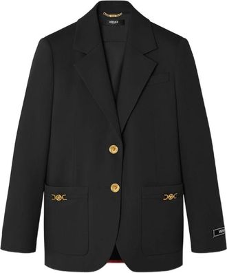 Versace Barocco Gabardine Boxy Blazer - Dames - Blazers - Zwart - S - Katoen - Jassen