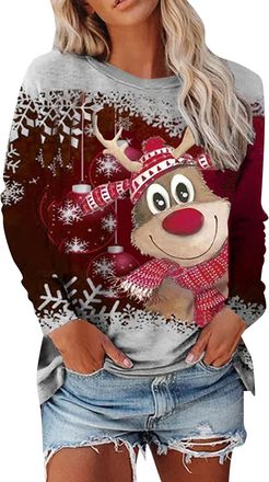 Generic Christmas Jumpers for Women,Ladies Christmas Jumpers UK,Women Xmas Jumper Funny Snowman Print Graphic Sweatshirts Cute Long Sleeve Novelty Hoodies Xma