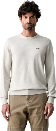 Aeronautica Wool Crew-neck Sweater - Heren - Ronde hals truien - Grijs - 2XL - Wol - Truien & Vesten