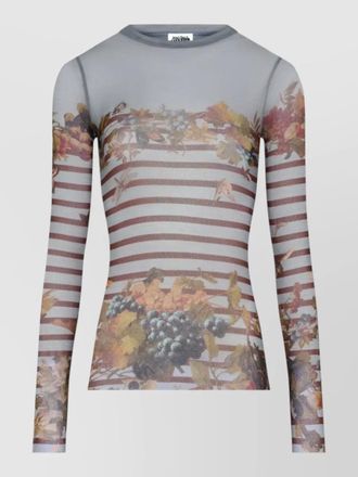 Jean Paul Gaultier crew neck floral striped sheer long sleeves