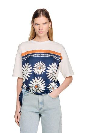 Sandro Scarf print T-shirt in Deep Blue /Ocher at Nordstrom, Size X-Small