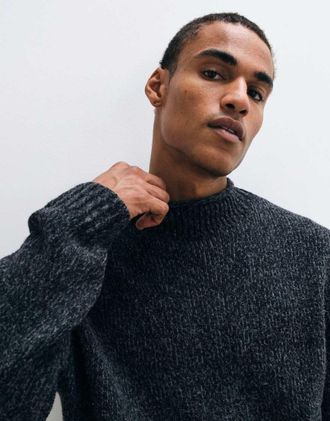 Abercrombie & Fitch maglione in maglia con collo finto nero