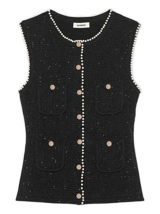 Sandro pearl-trimmed tweed waistcoat - women - Fabric - 0 - Black