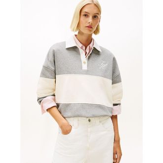 Tommy Hilfiger Gestreepte rugbysweater met polo-kraag en lange mouwen