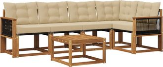 vidaXL Conjunto De Sof&aacute;s De Exterior 6 Uds. Natural Y Beige Vidaxl