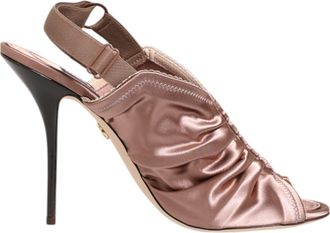 Dolce & Gabbana Bronze Satin Ruched Slingback Sandals Womens Shoes