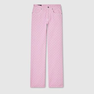 Gucci GG Cotton Denim Jacquard Pants, Pink, Ready-to-wear