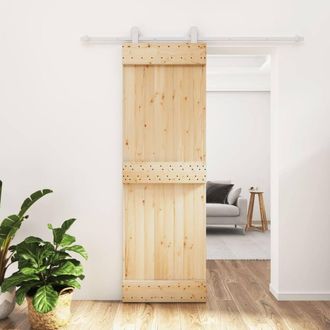 Berkfield Home Sliding Door with Hardware Set 70x210 cm Solid Wood Pine in Natural