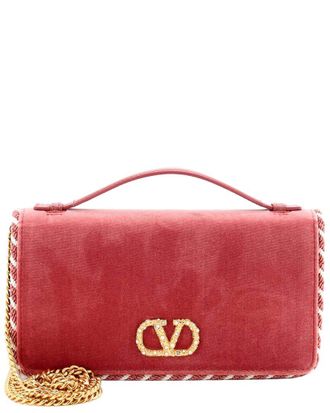 Valentino Vlogo Signature Wallet On Chain Velvet With Embellished Hardware (Authentic Pre-Loved)