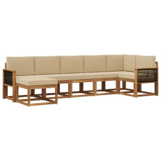 vidaXL Conjunto De Sof&aacute;s De Exterior 7 Pcs Natural Y Beige Poli&eacute;ster Vidaxl