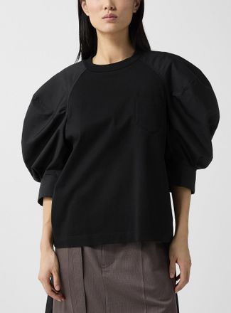 sacai Womens Puff-sleeve poplin T-shirt