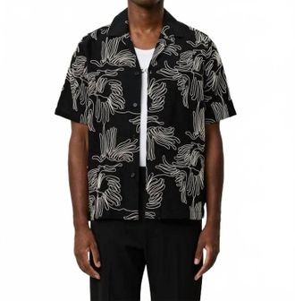 Les Deux Liam Aoe Flowers Short Sleeve Shirt In Black