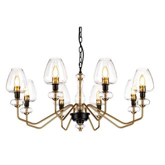 Loops 8 Bulb Chandelier Aged Brass Finish Plated & Charcoal Black Paint LED E14 40W