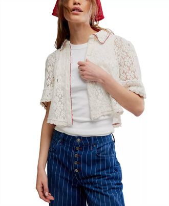 Free People Mannie Lace Button Down Shirt In Whisper White