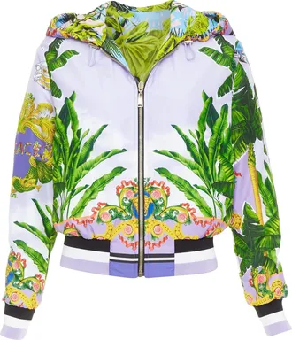 Versace 2018 Garden print Reversible lilac tropical print nylon jacket IT40 S