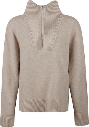 Anaii High Ribbed Collar Knit Sweater with Vertical Slit Detail