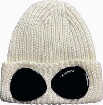 C.P. Company Mens CP Company Extra Fine Merino Wool Goggle Beanie Cream - White - Size: ONE size