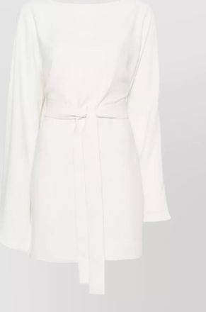 Parosh belted waist dress long sleeves boat neck